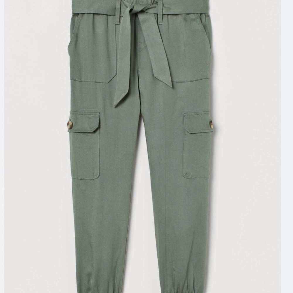 H&M Girls Khaki Utility Tie Waist Pants Size 6